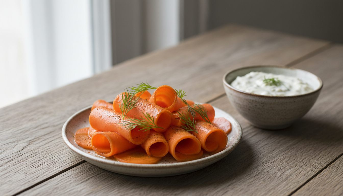 "Gulerodslaks" med rævesovs, vegetarisk erstatning for røget laks til julefrokost